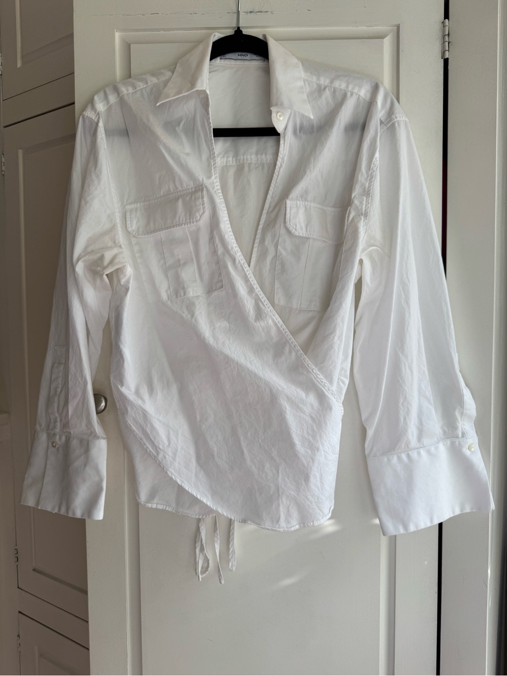 Mango White Wrap-Front Button Collar Blouse